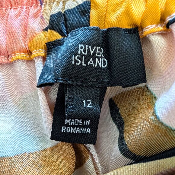 River Island Womens Size US 8 Colorful Abstract Waist Tie Flutter Hem Shorts - Picture 6 of 7